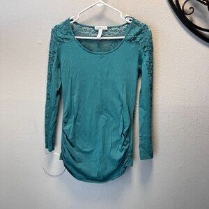 Ambiance‎ Maternity Teal Lace Accent Long Sleeve Ruched Top S